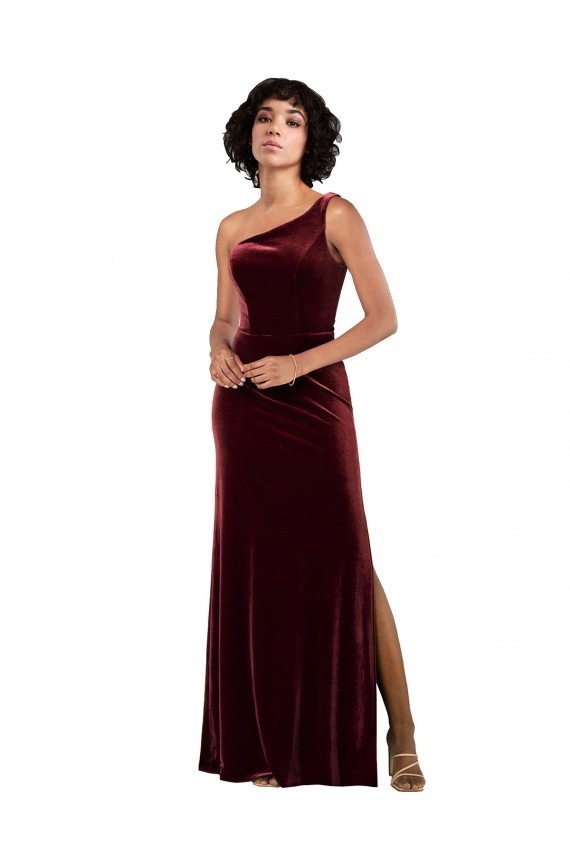 Shop Formal One Shoulder Floor-Length Velvet Bridesmaid Dress / Prom Dress