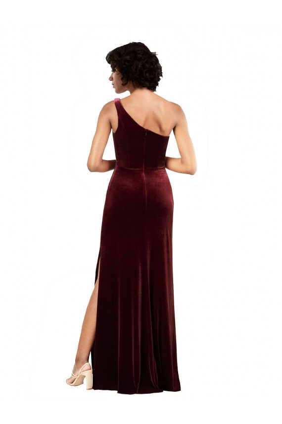 Shop Formal One Shoulder Floor-Length Velvet Bridesmaid Dress / Prom Dress