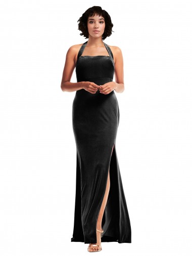 Shop Empire Waist Formal Stretch Velvet Bridesmaid Dress / Prom Dress with Halter Strap