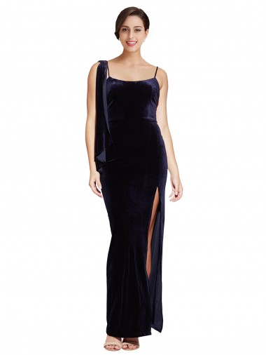 Shop Long Formal Velvet Bridesmaid Dress / Prom Dress with Side Thigh Split and Shoulder Tie