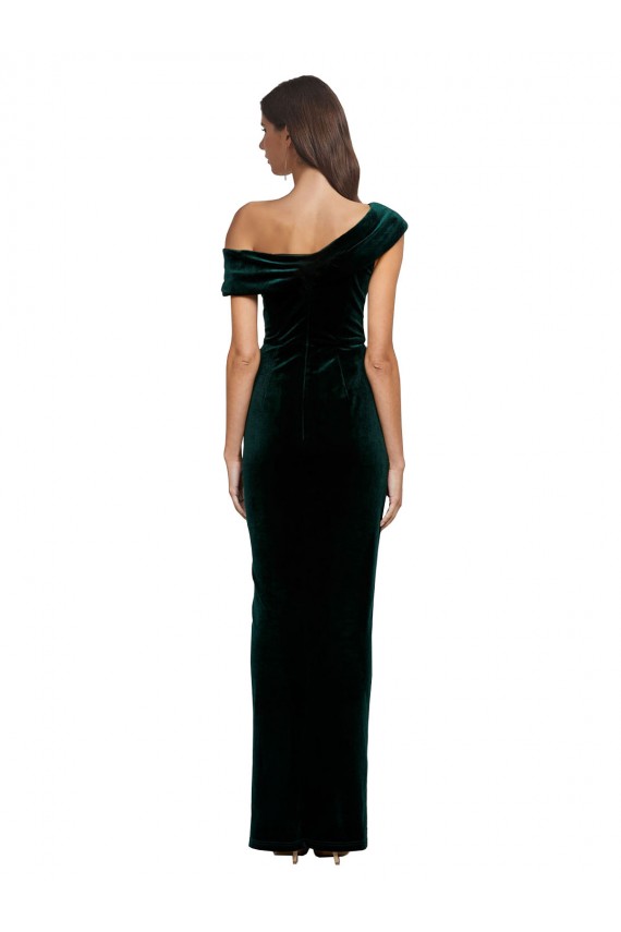 Shop Long Asymmetric Neckline Ruched Formal Velvet Bridesmaid Dress / Prom Dress