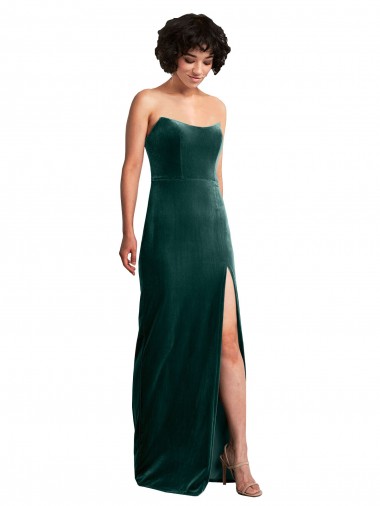 Shop Scooped Strapless Long Formal Velvet Bridesmaid Dress / Prom Dress with Daring Side Slit